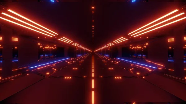 Futuristico Corridoio Tunnel Scifi Con Tratti Luce Riflessi Rendering Sfondo — Foto Stock