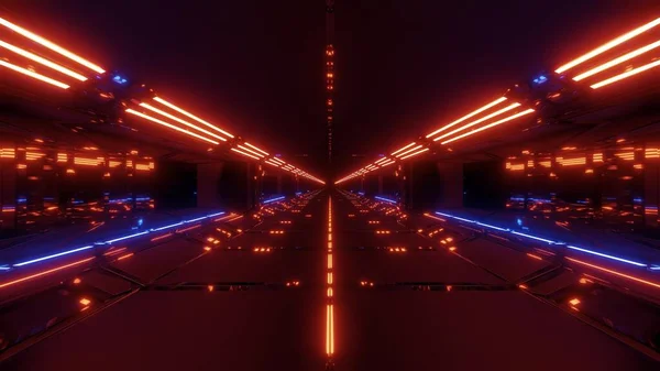 Futuristic Scifi Tunnel Corridor Light Strokes Reflections Rendering Background Wallpaper — Stock Photo, Image