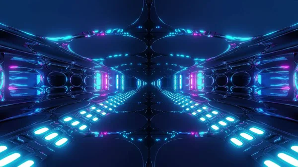 Corredor Del Túnel Espacial Alienígena Futurista Con Reflejos Frescos Renderizado —  Fotos de Stock