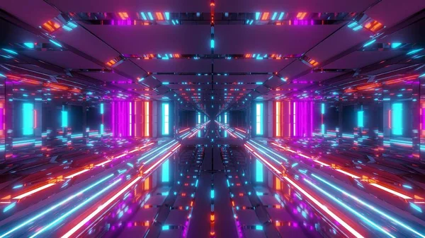 Futuristische Ruimte Tempel Tunnel Gang Met Koele Reflecties Glazen Bodem — Stockfoto