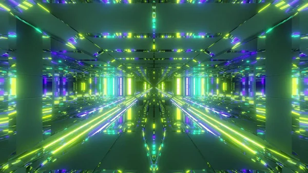 Futurista Espaço Templo Túnel Corredor Com Reflexões Legais Fundo Vidro — Fotografia de Stock