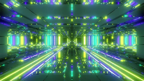Corredor Del Túnel Del Templo Espacial Futurista Con Reflejos Frescos — Foto de Stock