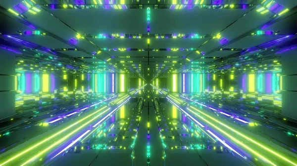 Futuristic Space Temple Tunnel Corridor Cool Reflections Glass Bottom Rendering — Stock Photo, Image