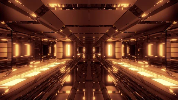クールな反射とガラス底3Dレンダリング壁紙の背景を持つ未来的な宇宙格納庫のトンネル廊下 現代の空気格納庫の3Dイラスト — ストック写真