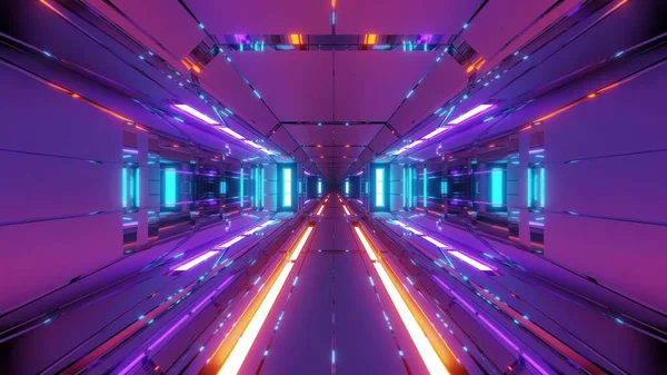 Futuristiska Utrymme Hangar Tunnel Korridor Med Hot Metal Stjäla Rendering — Stockfoto