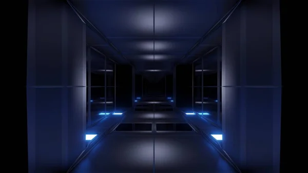 清洁设计科幻科幻隧道走廊3D插图墙纸背景 未来科幻大楼3D渲染 — 图库照片