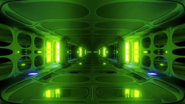 Saubere Futuristische Scifi Tunnel Korridor Mit Glasboden Und Glasfenstern Rendering — Stockfoto