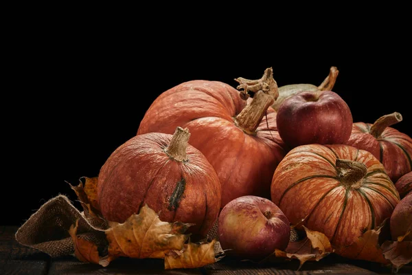 Nature Morte Automne Festive Avec Des Citrouilles Des Pommes Rouges — Photo