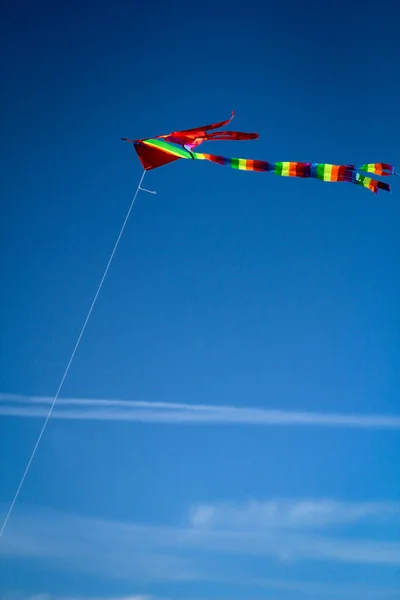 Flying Kite Sky Children Adults Enjoy Leisure Time Activity Autumn — Stock Photo, Image