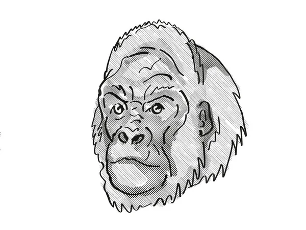 Retro Cartoon Style Drawing Head Western Lowland Gorilla Endangered Wildlife — Stock Photo, Image