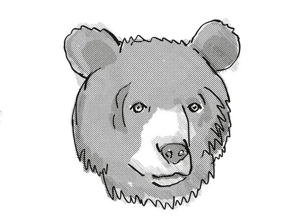 Retro Kresba Kresleném Stylu Hlavy Asijského Černého Medvěda Ohroženého Druhu — Stock fotografie