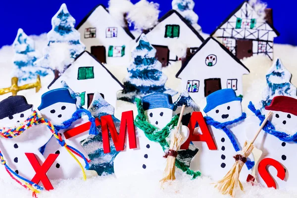 Muñeco Nieve Decoraciones Navidad Fondo Casa —  Fotos de Stock