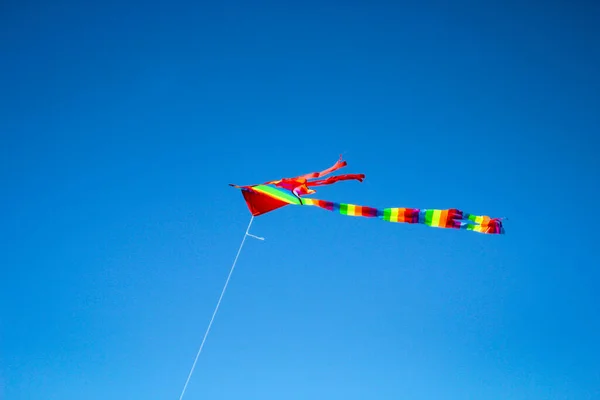 Ein Fliegender Drachen Himmel Kinder Und Erwachsene Genießen Diese Freizeitaktivität — Stockfoto