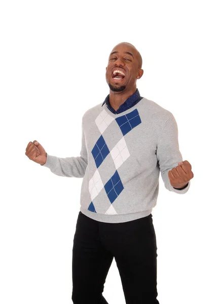 Tall Handsome African American Man Standing Screaming His Hands Fist — Stock Photo, Image