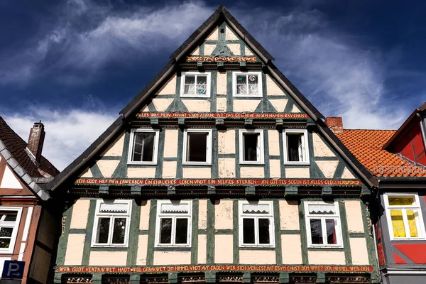 Pignon Colombages Avec Fenêtres Bois Une Ancienne Maison Colombages Vieille — Photo