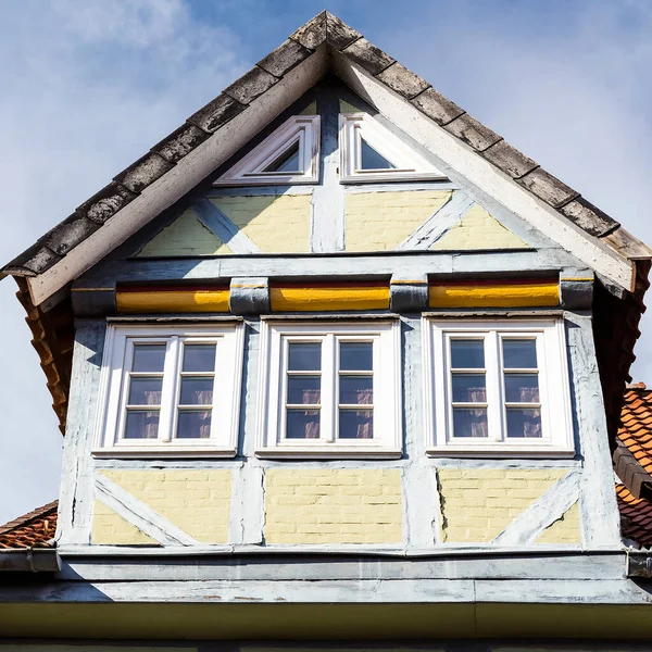 Pignon Colombages Avec Fenêtres Bois Une Ancienne Maison Colombages Vieille — Photo