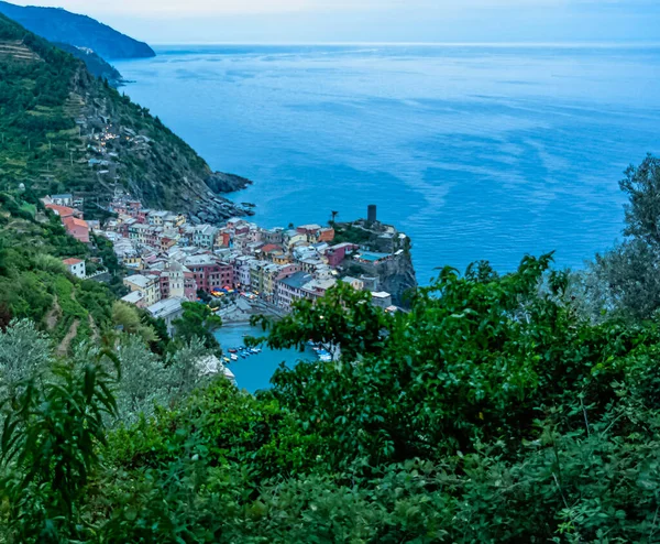 Skymning Över Vernazza Cinque Terre Italien — Stockfoto