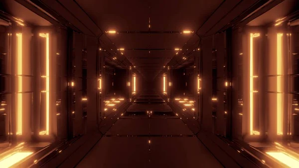 クリーンな未来のSfii宇宙トンネル廊下とともに熱い光るライト3Dレンダリング背景壁紙 クールなライト3Dイラストと将来のSfii宇宙船トンネル — ストック写真