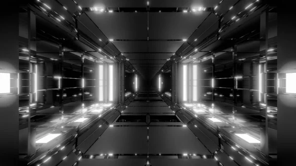 Czysty Futurystyczny Scifi Przestrzeń Korytarz Tunelu Gorącymi Świecącymi Światłami Renderowania — Zdjęcie stockowe