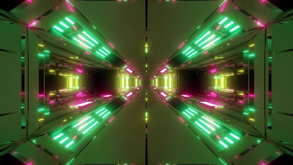 Futuristische Hoch Reflektierende Science Fiction Weltraumtunnel Korridor Illustration Hintergrund Glühende — Stockfoto