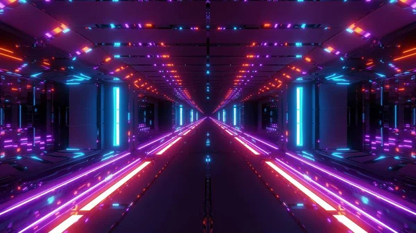 Corredor Futurista Túnel Scifi Con Metal Brillante Caliente Renderizado Fondo —  Fotos de Stock