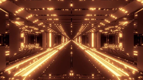 Corredor Futurista Túnel Scifi Con Metal Brillante Caliente Renderizado Fondo — Foto de Stock
