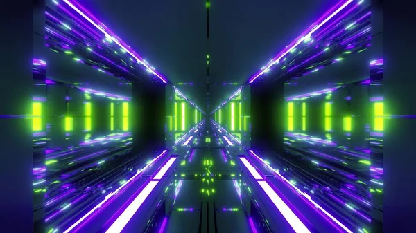 Corredor Futurista Túnel Scifi Con Fondo Vidrio Agradable Ventanas Renderizado —  Fotos de Stock