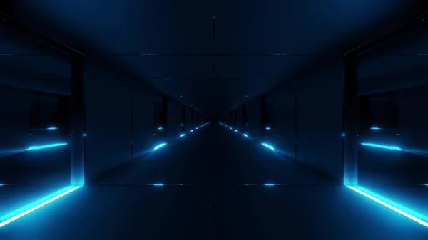 清晰逼真的未来科幻隧道走廊反射好3D渲染背景墙纸 未来科幻太空船隧道3D图解 — 图库照片