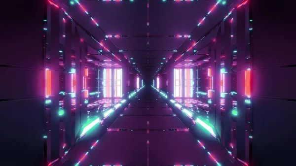 Futurystyczny Metal Sci Przestrzeń Korytarz Tunel Ilustracja Tapety Tło Świecące — Zdjęcie stockowe