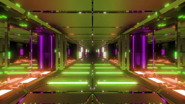 未来的な金属Sf空間トンネル廊下3Dイラスト壁紙の背景 未来のScfi建物3Dレンダリングアーキテクチャ設計 — ストック写真