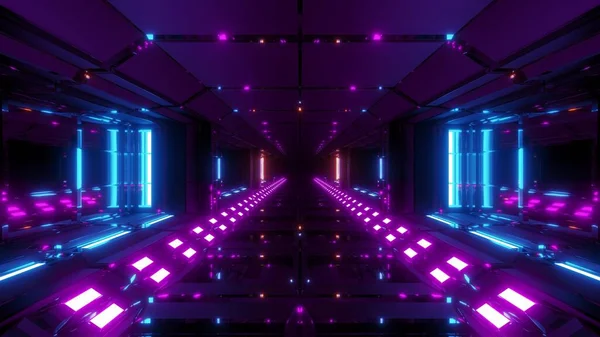 Fütürist Bilimkurgu Metal Tünel Koridoru Güzel Parlayan Işıklar Arka Planda — Stok fotoğraf