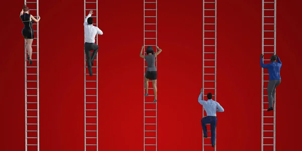 Empresário Escalada Escada Com Seta Vermelha — Fotografia de Stock