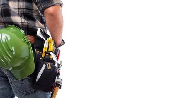 Rear View Carpenter Isolated White Background Wearing Leather Work Gloves — Stock Photo, Image