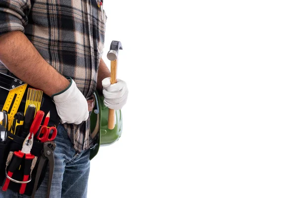 Worker Drill Hammer White Background — Stock Photo, Image