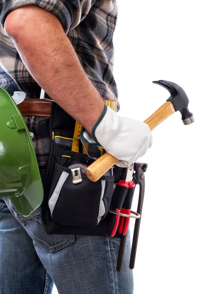 Trabajador Con Martillo Llave Inglesa — Foto de Stock