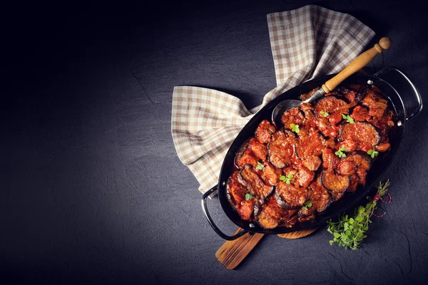 Grilled Beef Steak Vegetables Spices Black Background Top View — Stock Photo, Image