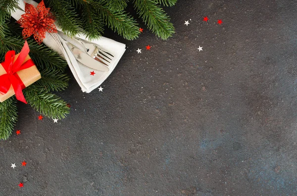 Apparecchiare Tavola Natale Sfondo Invernale Scrittura Del Menu Natale Capodanno — Foto Stock
