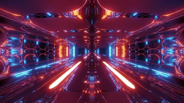 Fütürist Bilimkurgu Fantezi Uzaylı Hangar Tüneli Koridoru Sıcak Metal Arka — Stok fotoğraf