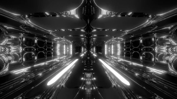 Futuristico Scifi Fantasia Alieno Hangar Tunnel Corridoio Con Metallo Caldo — Foto Stock