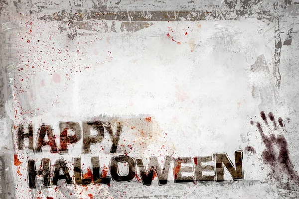 Happy Halloween Achtergrond Met Grungy Frame Bloederige Handafdrukken Overblijfselen Van — Stockfoto