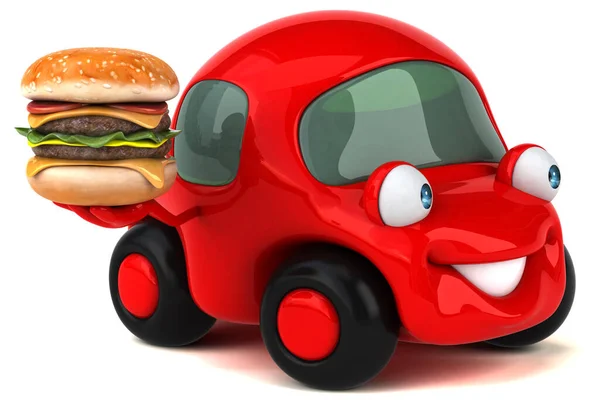 Coche Divertido Con Hamburguesa Ilustración — Foto de Stock