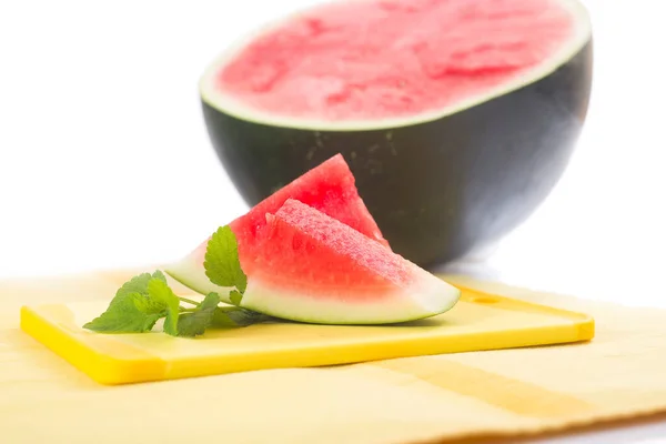Gewürfelte Melone Wassermelone Auf Hellem Hintergrund — Stockfoto