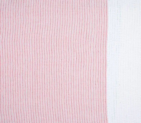 Lado Inverso Com Uma Costura Fio Vermelho Tecido Com Bordado — Fotografia de Stock