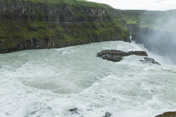 Gullfoss Tombe Dans Vue Saison Estivale Islande Paysage Islandais — Photo