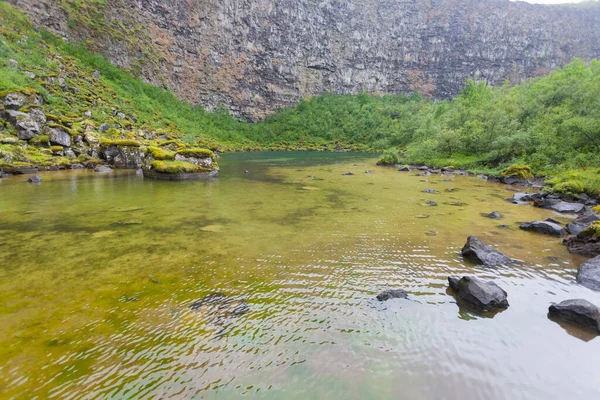 Landschap Van Ijsland Asbyrgi Glaciale Canyon Botnstjorn Lake Ijsland — Stockfoto