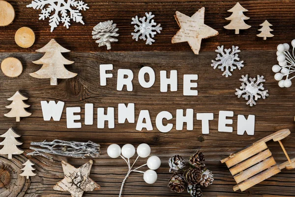 White Letters Building Word Frohe Weihnachten Oznacza Wesołych Świąt Drewniana — Zdjęcie stockowe