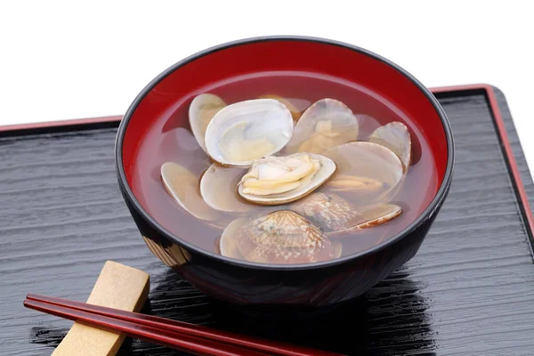 Japanese Soy Sauce Soup Asari Clams Bowl Tray — Stock Photo, Image