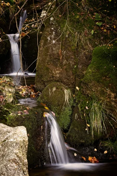 Outono Longa Exposição Riacho Black Big Stolpich Cachoeiras Montanha Jizera — Fotografia de Stock