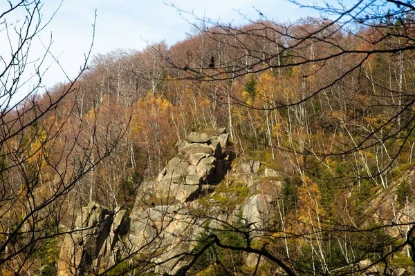 Осінній Вплив Струмків Чорних Великих Стольпицьких Водоспадів Горі Джизер Вода — стокове фото