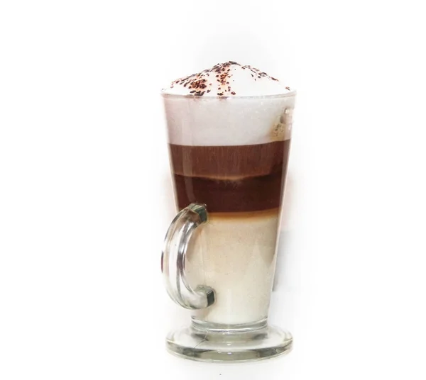 Vidro Café Com Chantilly Paus Canela Fundo Branco — Fotografia de Stock